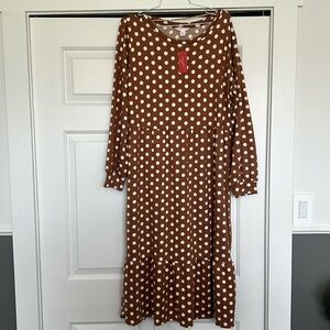 Jillian Harris x Joe Fresh dress. Camel and white polkadot. Women’s LARGE.